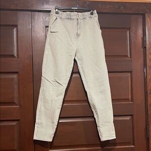 KanCan Women's Skinny Jeans - Cream with Thin Black Stripes